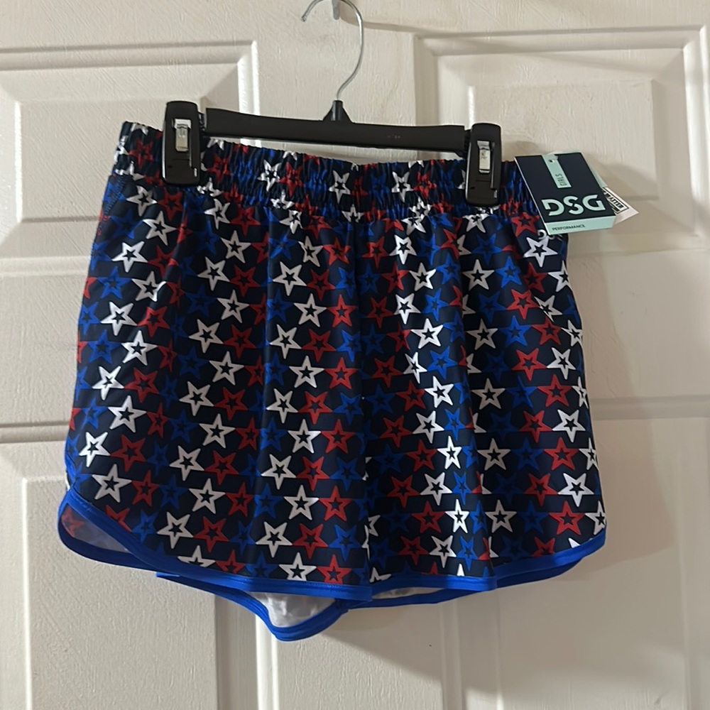 DSG STRIDE RUNNING SHORTS: RETRO STARS: RED/WHITE/BLUE: NWT: SZ XL